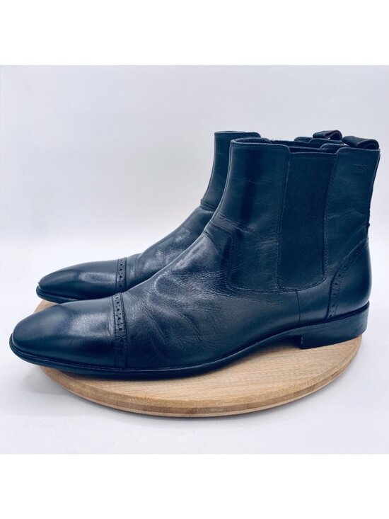 Hugo Boss Shoes Mens 11.5 Black Leather Cap Toe Chelsea Boots Brogue Ankle main image 6